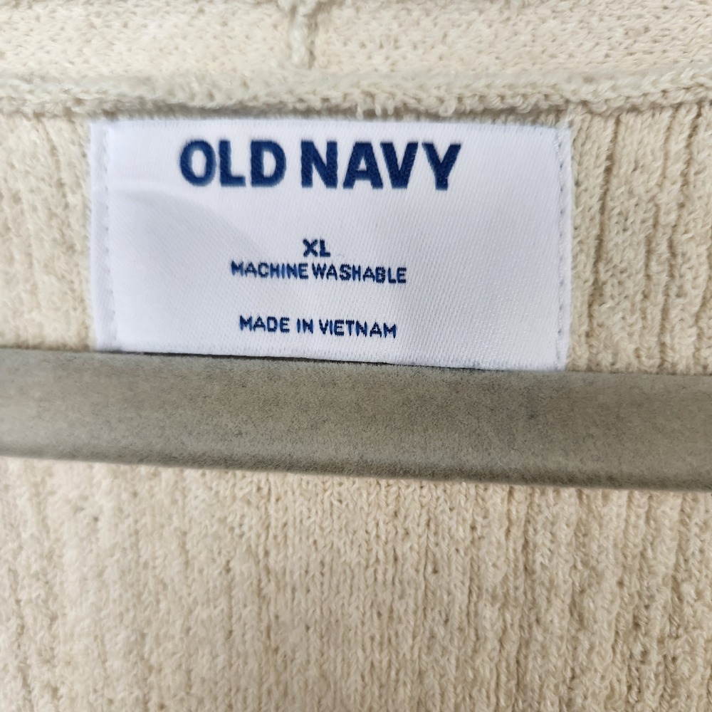 Old Navy Womens Cream Ribbed Button Down V-Neck‎ Cardigan Cropped Long Sleeve XL - Picture 2 of 5